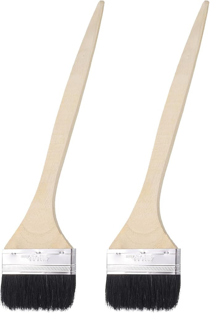 uxcell 2pcs Bent Radiator Paint Brush 4" Width Curved Wall Paint Soft Bristle Brushes with Long Wood Handle for Painting DIY Wall Treatment