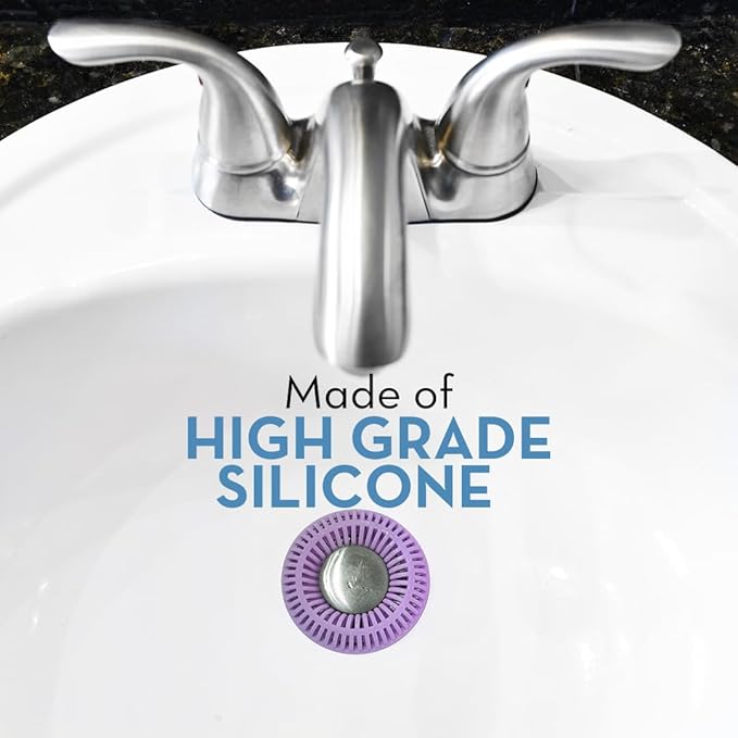 Bathroom Sink Hair Catcher for Pop-Up Drain – SinkRing 1.57" Precision Strainer for Bathroom Sink Drains | Clog-Free Hair Trap for Contacts, Earrings, Jewelry | No Suction or Screws – Violet