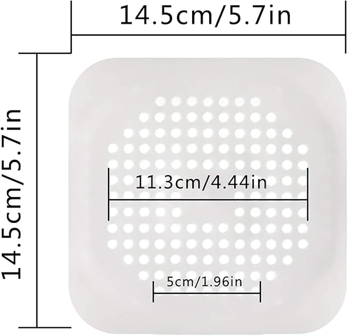 Drain Hair Catcher Square Silicone Trap Shower Drain Cover with Suction Cups for Bathroom Bathtub Kitchen Filter Flat Strainer, 2 Pack