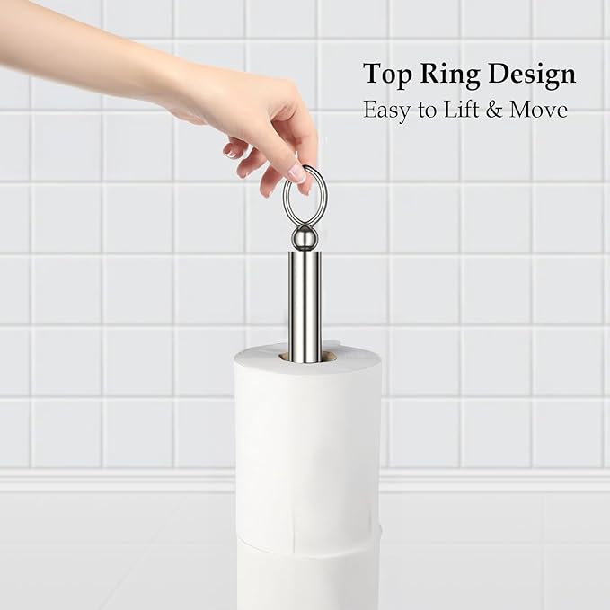 Heavy Weighted Toilet Paper Holder (with Reserve Function) Free Standing Toilet Paper Storage，Spare Toilet Paper Roll Holder Storage Stand for Bathroom Total Height 22.5" ，Brushed Nickel