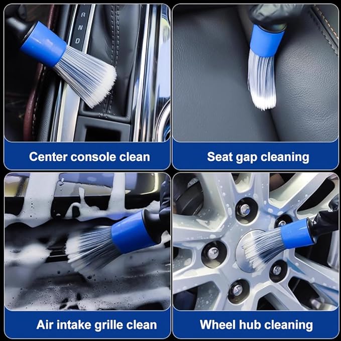 5pcs Different Size Car Detailing Brushes, Soft Non-Scratch Car Interior Cleaning Brushes for Cleaning Wheels, Interior, Exterior, Skylight, Leather, Air Vents, Emblems(Black+Blue)