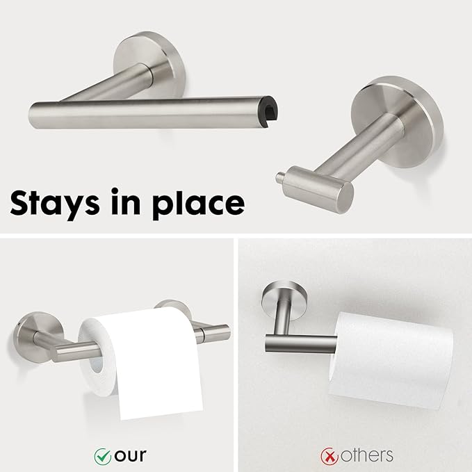 Brushed Nickel Toilet Paper Holder Set, Stainless Steel Towel Ring, Double Post Pivoting Toilet Paper Holder and Hand Towel Holder Set for Bathroom, Bathroom Hardware Accessories Set
