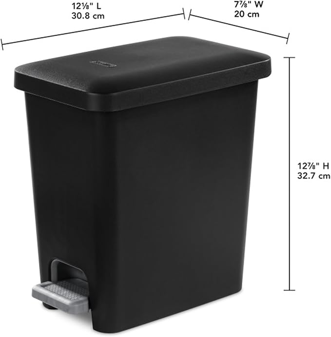Sterilite 2.7 Gallon Rectangular Step On Kitchen Trash Bin Plastic Indoor Wastebasket with Removable Liner and Bag Holding Feature, Black (6 Pack)