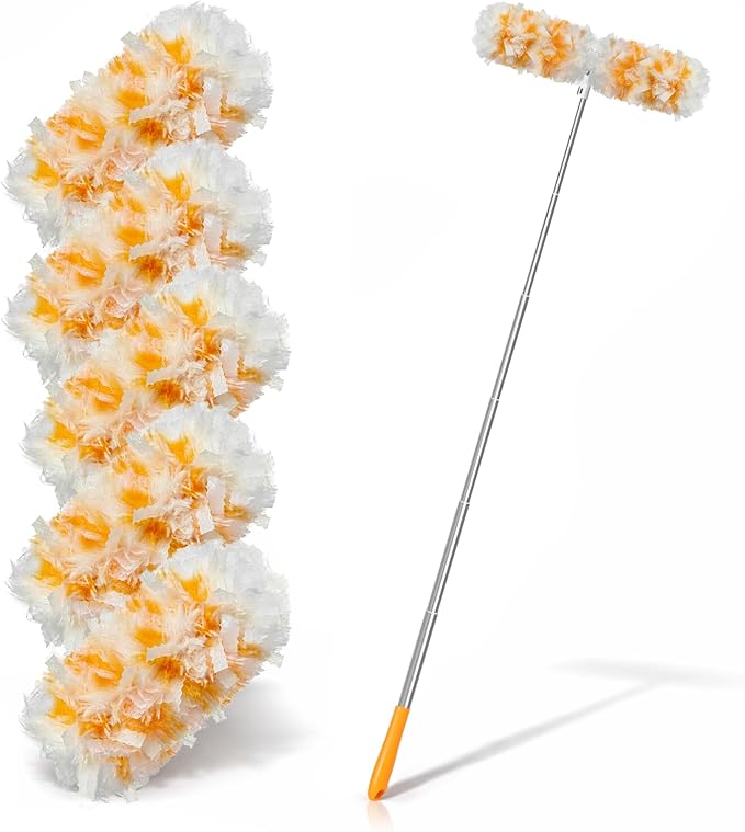 Gelibo Duster Kit with 6 ft Super Extendable Handle, 360° Rotating Ceiling Fan Duster with Locking Mechanism, Compatible with Swiffer, 5 Refills for Efficient Dusting in Hard-to-Reach Places