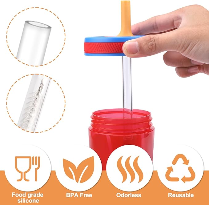XANGNIER Replacement Straws and Bite Valve Compatible with Zak Designs Kelso 15 oz Tumbler Water Bottle,4 Pcs Silicone Straws with Cleaning Brush for Zak Designs Kelso 12 oz Cups,Deep Orange