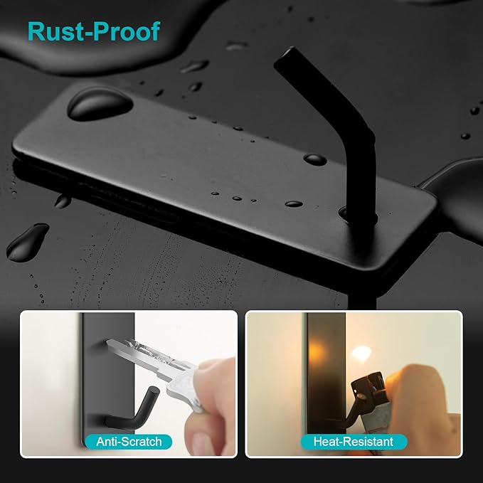 Small Self Adhesive Hooks for Walls No Damage, 6-Pack Stainless Steel Stick on Hooks for Hanging Towel Key Hat Bag Jewelry, Sticky Hangers for Kitchen Bathroom Door (Black(10pcs))