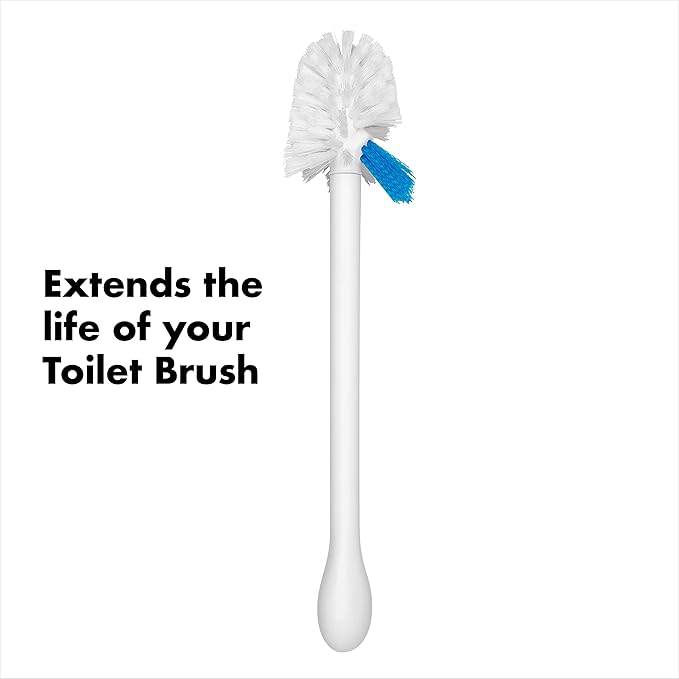 OXO Good Grips Toilet Brush with Rim-Cleaner Replacement Head, White, Plastic Handle, 10-Inch