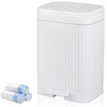 rejomiik Small Bathroom Trash Can with Lid 2.1 Gallon Soft Close Step Slim Garbage Can Waste Bin for Office, Bedroom, Kitchen, White