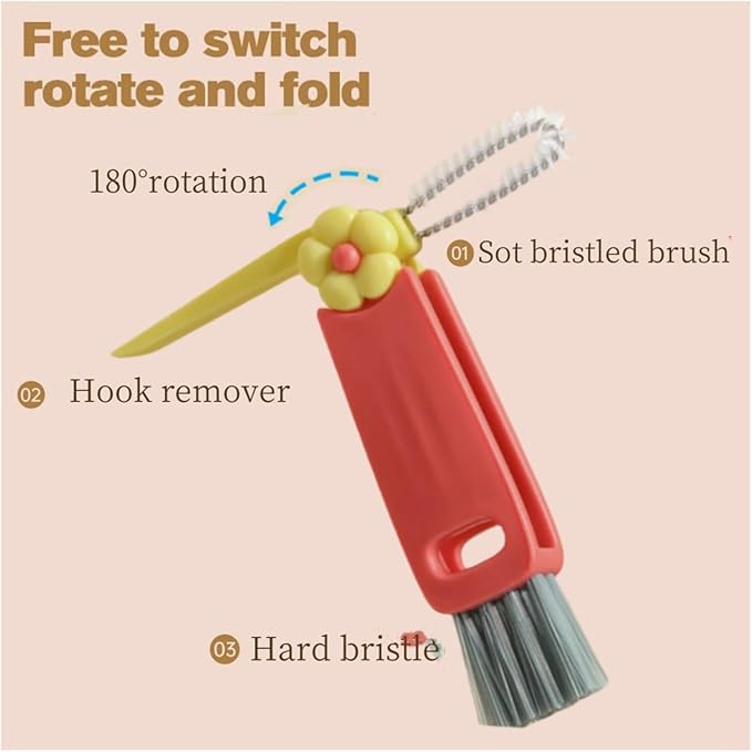 3 in 1 Cup Lid & Crevice Cleaning Brush - Sealing Cover & Straw Cleaner for Food Storage Containers (1, Multi)