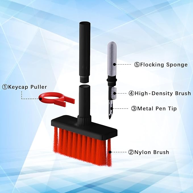 5 in 1 Keyboard Cleaning Brush Kit,Multifunctional Earbuds Cleaner with Keycap Puller,Cleaning Tools for Mechanical Keyboard,PC Laptop and Earphone (Red)
