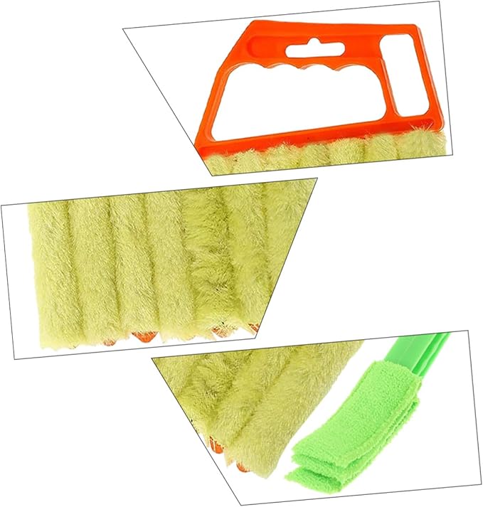 VALICLUD Blinds Cleaning Brush Set 2pcs – 7-Tooth Orange 3-Tooth Green Window Shutter Brushes for Air Conditioner Vent Dust Removal and Home Cleaning