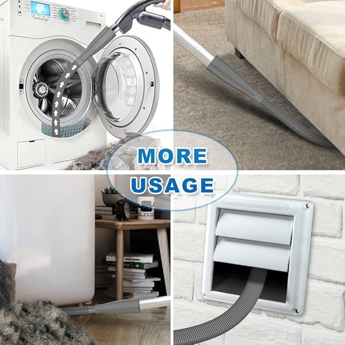 Sealegend 2PCS Dryer Vent Cleaner Kit with Guide Wire Vacuum Hose Attachment Brush Lint Remover Power Washer and Dryer Vent Vacuum Hose Grey