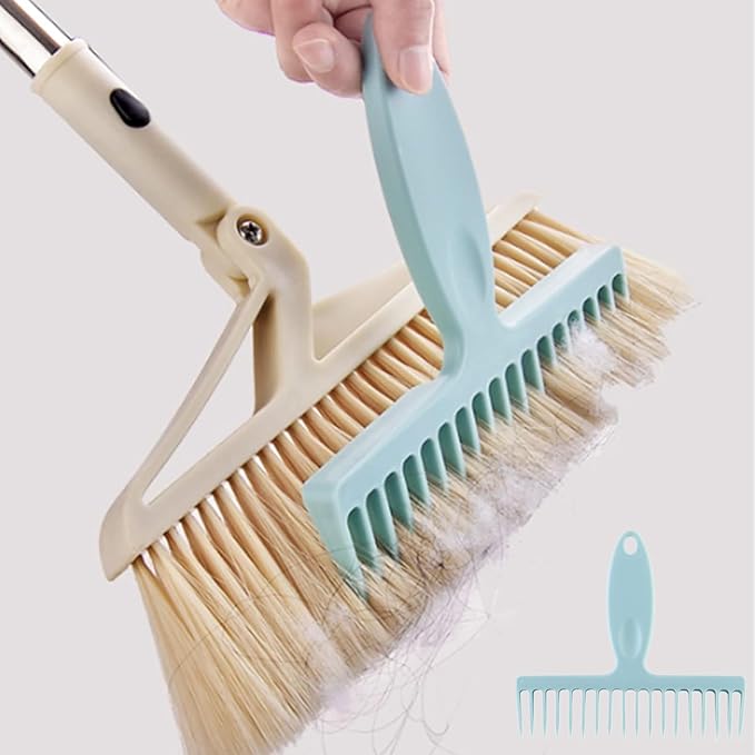 2 Pcs Broom Comb Hair Removal Comb Cleaning Brush with Hanging Hole Cleaning Tool for Floor Bathroom Sewer Hair Collectors, Blue