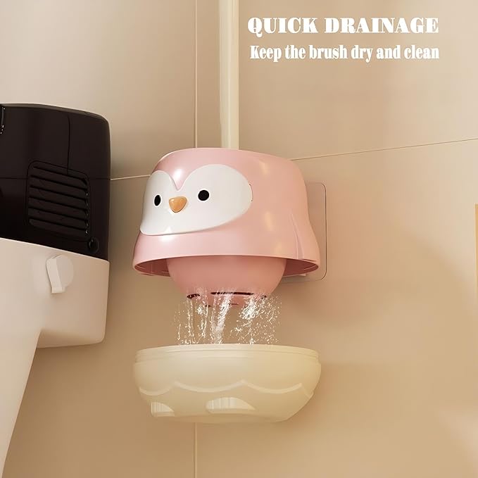 Penguin Toilet Brush and Holder Set - Cute Cartoon Long Handle Bathroom Cleaning Brush for Effective Home Use(White)