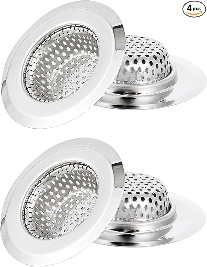 4 Pack Bathtub Drain Strainer, 2.75" Top / 1.75" Basket Stainless Steel Drain Hair Catcher, Perfect for Bathroom Sink Bathtub Vanity Sink Basin Shower Room Balcony Floor Drain (4)