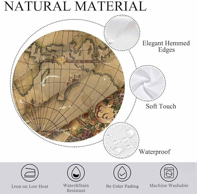 Vintage World Atlas Map Table Cover 52x70 Pirate Adventures Old Transportation Symbols Table Cloth Rectangle Table for Banquet Party Decorative Outdoor Picnic Dining Kitchen Table Cover