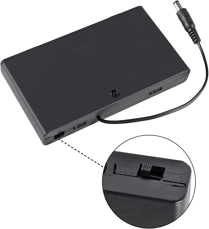 2Pcs 8 Slots AA Battery Holder Case Box 8 x 12V Battery Storage Box Battery Container Case with DC 5.5x2.1mm Male Connector and Cover ON/Off Switch