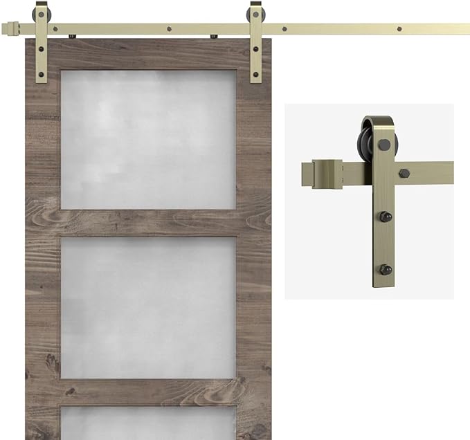 13FT Classic Brass Sliding Barn Door Hardware Kit for Interior Single Door Brushed Gold