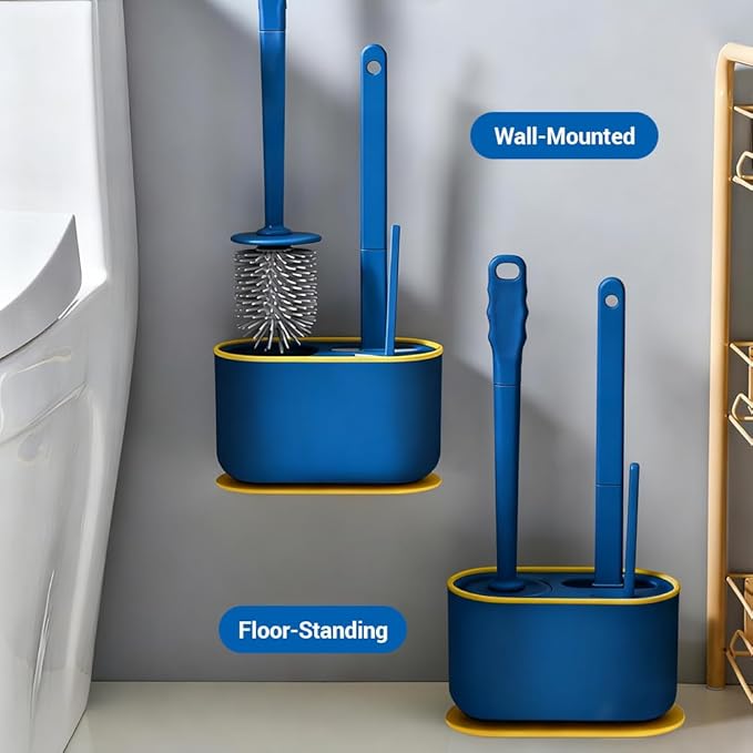 Toilet Brush Set, Bathroom Accessories, Toilet Bowl Cleaners, Deep Cleansing Multifunctional Hanging Toilet Brush Set for Bathroom(Bule)