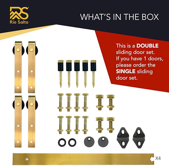 Rio Salto Mini Barn Door Hardware Kit Gold Double Cabinet Sliding Barn Door Track Set Small Hardware Set TV Stands Wardrobe Gold 5FT Track Kit NO Cabinet