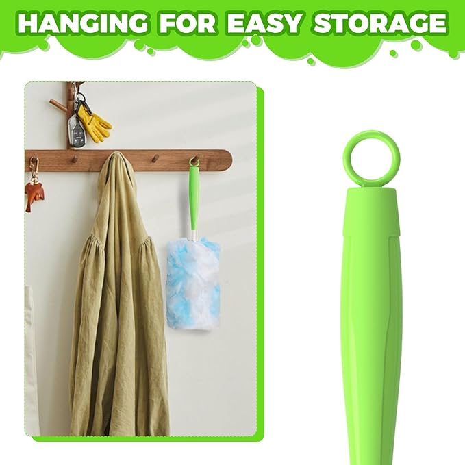 3PCS Duster Refills Folding Handles Set Compatible with Swiffer Dusters,Disposable Static Dust Removal Brush Handle for Dusting Electronics,Furniture,Blinds,Ceiling Fans (3, Green)