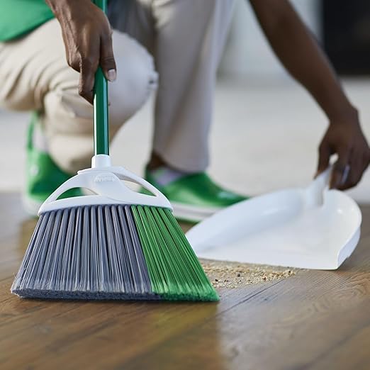 Libman Commercial 206 Precision Angle Broom with Dust Pan, Steel Handle, 11" Wide, Green and White (Pack of 4)