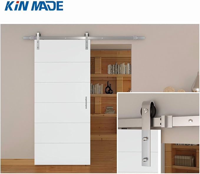 Stainless Steel J-Shape Basic Contemporary Sliding Barn Door Hardware Kit Single Door 5.5FT-Track (1700mm) One-Door Hardware Kit
