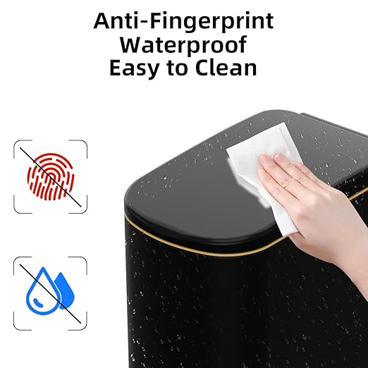 2.6 Gallon Slim Bathroom Trash Can with Soft Close Lid, 10L Stainless Steel Garbage Can with Removable Liner Bucket, for Narrow Spaces, Bathroom, Bedroom (Matt Black)