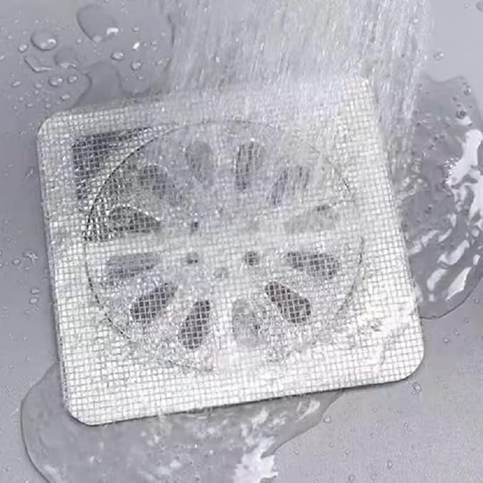 Disposable Shower Drain Hair Catcher Stickers (10 Pack) – Waterproof Mesh Hair Trap Covers for Shower & Bathtub Drains, Peel-Stick Disposable Drain Protector