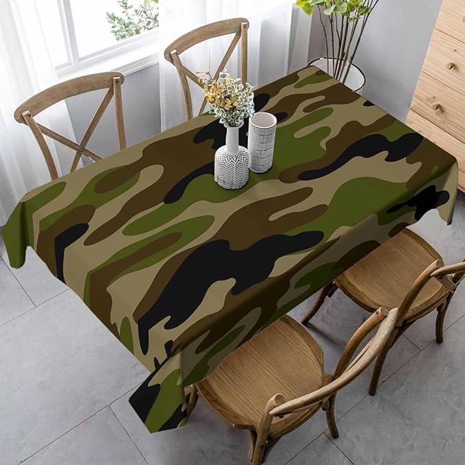 Navy Table Cover 52x70 Classic Army Green Solider Print Brown Black Olive Table Cloth Rectangle Table for Banquet Party Decorative Outdoor Picnic Dining Kitchen Table Cover