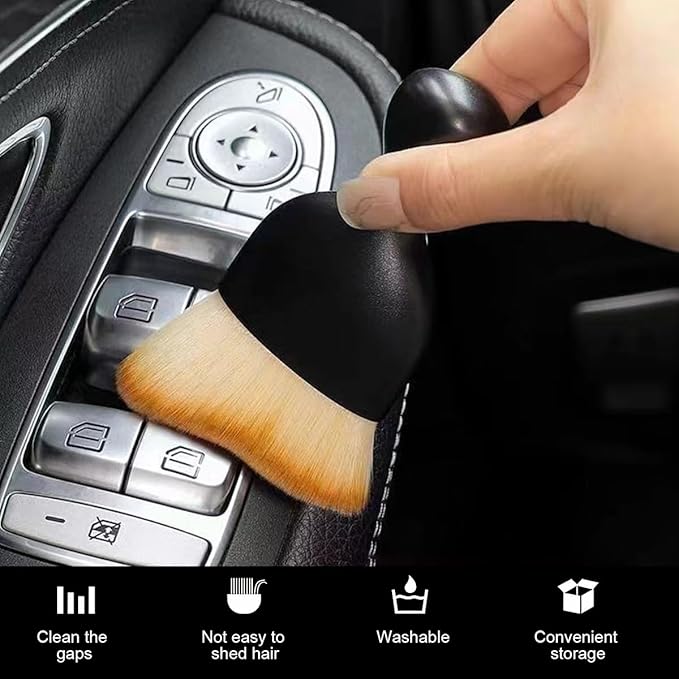 Car Brush, Curved Design Vehicle Interior Detailing Dust Collectors, Dirt Dust Cleaning Tool for Dashboard Air Conditioner Vents Computer, Universal Automotive Accessories (Black)