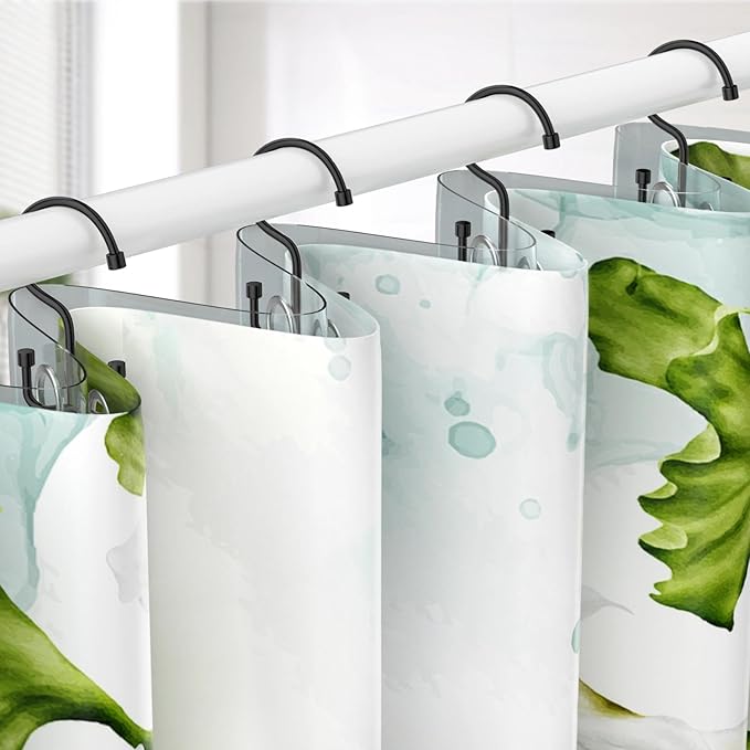 Goowin Shower Curtain Hooks, Shower Curtain Rings, Durable Rust Proof Black Shower Curtain Hooks, Shower Rings for Curtain, Double Glide Shower Hooks for Shower Curtain, Black, 12 Pack-Cylinders