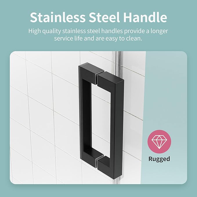 56-60" W x 76" H Frameless Soft-Close Sliding Shower Door, 3/8" (10mm) SGCC Tempered Glass, Reversible Install, Matte Black Finish, Elegant Bathroom Upgrade