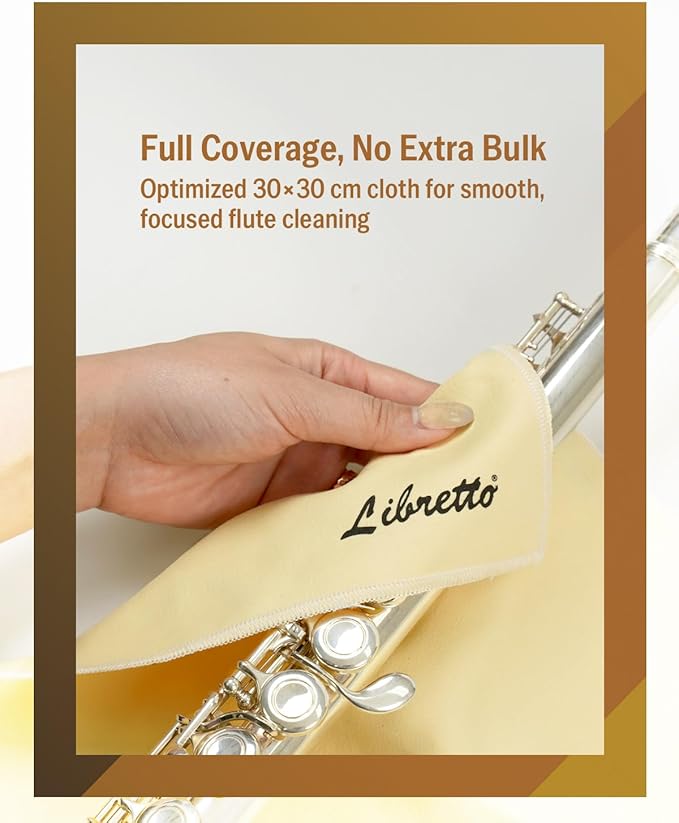 Libretto Silver Polishing Cloth for Flute, 30×30 cm, Ultra-Soft Microfiber, Anti-Tarnish Cleaning Cloth for Silver-Plated Instruments