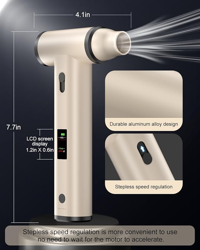 Electric air Duster with Fast Charger (5V/2A),150000 RPM High Rechargeable Brushless Motor Durable Blower, 10000mAh Aluminum Alloy Compressed Air Duster with LCD Screen for PC,Car,Outdoor