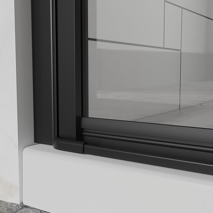 Frameless Bi-Fold Shower Door 32" W x 72" H, 1/4" Clear Tempered Glass, Folding Swing Design, Reversible Installation, Black Finish, Space-Saving Glass Shower Door for Small Bathrooms