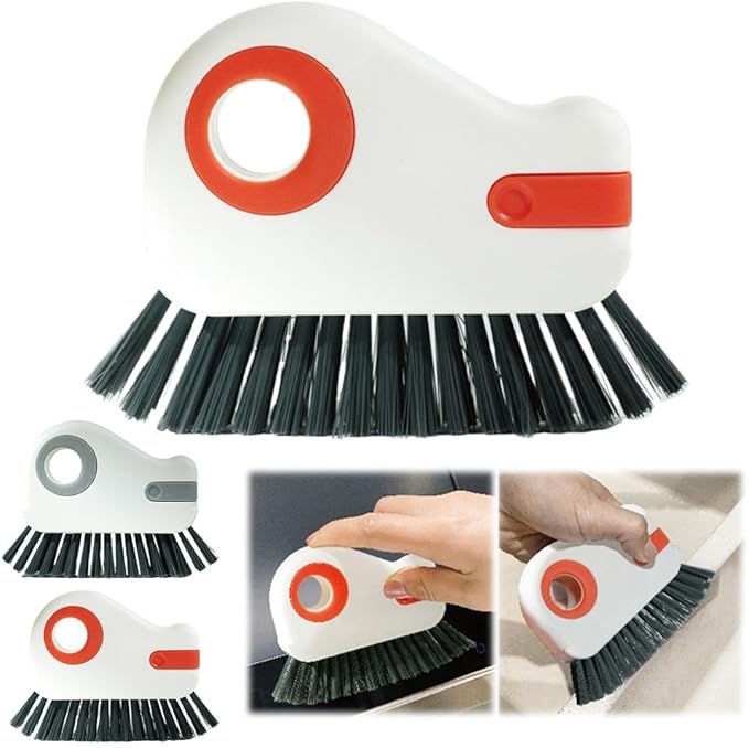 2 in 1 Groove Cleaning Brush, Window Track Cleaning Tools, Multifunction Window Track Cleaner with Hard Bristle and Hidden Scraper, Crevice Brush for Sliding Door Track,for Window Tracks (Orange 1pc)