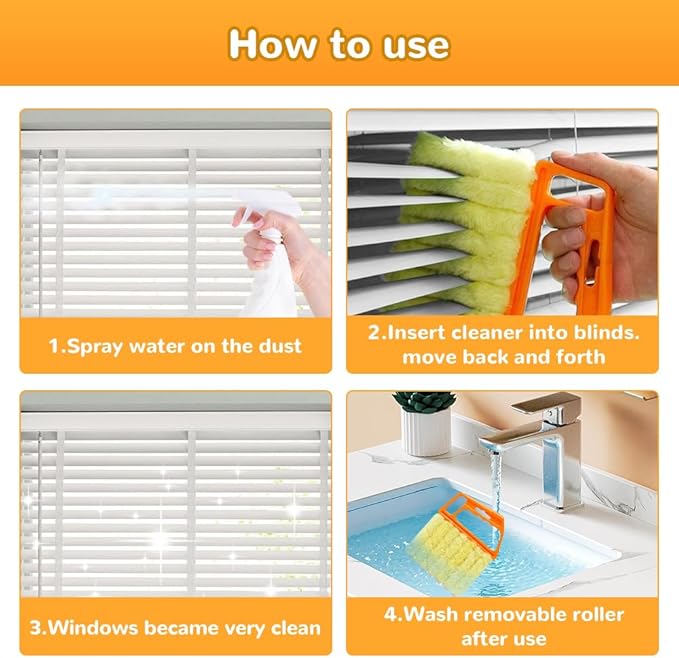 Blind Cleaner Duster Tool, 2026 New Blind Dusters for Cleaning,Cleaning Brush,7 Finger Dusting Cleaner Tool for Window & Air Conditioner,Window Blinds Cleaner Microfiber Washable (Orange-2PCS)