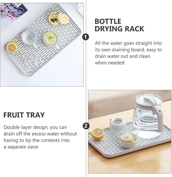 Double Layer Bottle Drying Rack and Drain Tray with Non-Slip Design Kitchen Countertop Organizer for Bottles Cups and Utensils