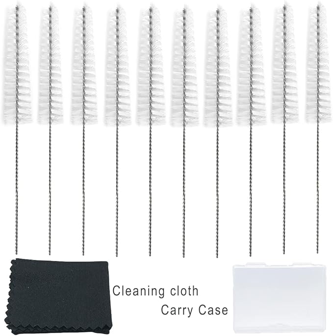 Hearing Aid Vent Earhook Tube Cleaning Brush Kit Tools Accessories with Carry Case (White- Pack of 10)