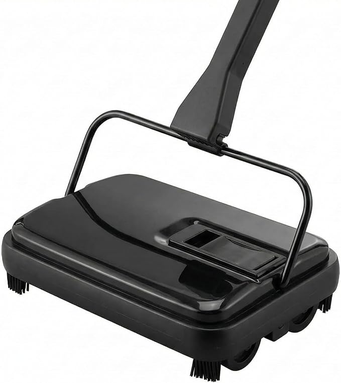 Manual Carpet Sweeper, Electric-Free Quiet Floor Sweeper with 300ml Easy-Empty Dustbin, 6.7” Cleaning Width for Pet Hair, Crumbs, Dust on Carpets, Hardwood, Tile - Home & Office Use (Black)