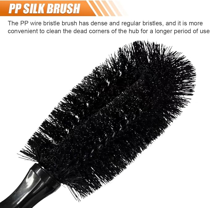 Car Wheel & Tire Wash Brush, Soft Bristle Car Wheel Detailing Cleaning Brush with Short Handle, Multipurpose Vehicle Wheels Rims Scrub Brushes for Auto, Truck, SUV, Motorcycles (Black)