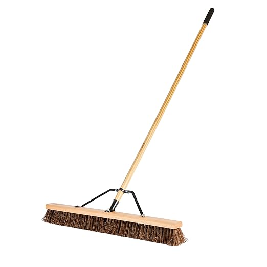 Restaurantware-Clean Tek Professional 30 Inch Push Broom, 1 Heavy-Duty Broom with 60â€ Handle - Palmyra Bristles, Use Indoor and Outdoor, Wooden, Commercial Use, for Deck, Driveway, Garage, Patio