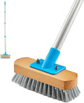 YONILL Stainless Steel Deck Scrub Brush with Long Handle - 60" Heavy Duty Floor Scrubber Brush with Pole, Moss Remover Wire Cleaning Brushes for Rough Surface, Concrete Floor, Patio, Garden, Garage