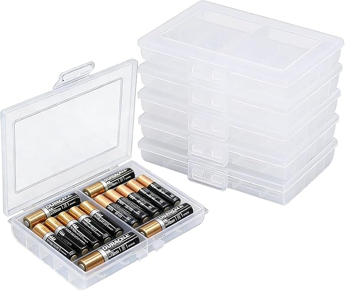 6 Pack Battery Organizer for AA/AAA Batteries,10-Slot Battery Storage Box with lid,Battery Storage Case Removable Dividers for Common Types Batteries, Household Container