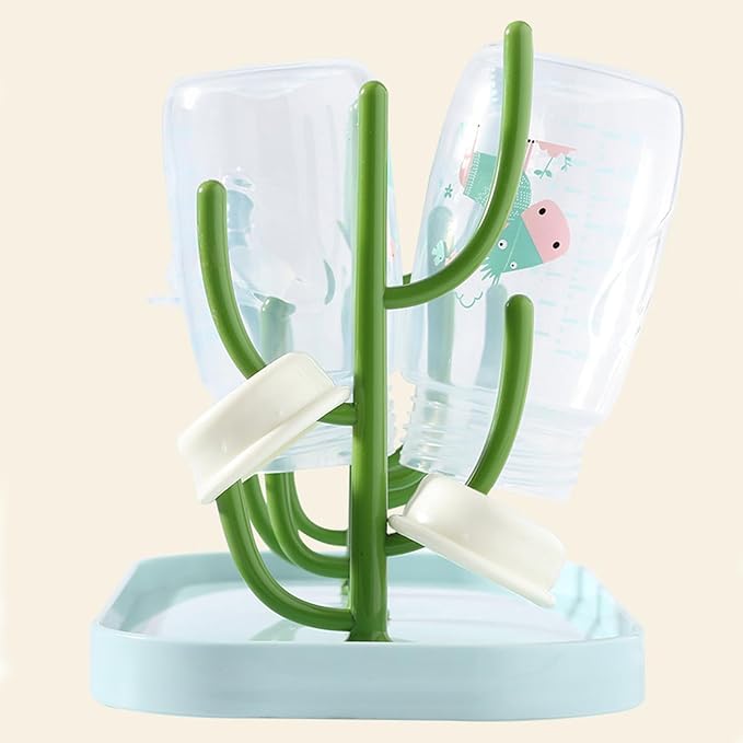 FEOOWV Baby Bottle Drying Rack with Base, Creative Tree Branch Baby Bottle Dryer Holder for Bottles, Teats, Cups, Pump Parts and Accessories (Green)
