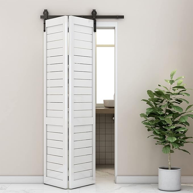42" Bi-Folding Sliding Barn Door Hardware Track Kit,Smoothly&Quietly,Side Mounted Black Roller,Easy Install,Door Not Included [Fit Double 19" Bifold Doors]