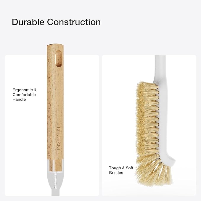 Cleaning Brush, Diveotree Hard Bristle Brush for Deep Cleaning Grout, Sink, Cup, Teapot, Bottle, Blender, Multi-Purpose Brush wih Long Handle for Kitchen (White)