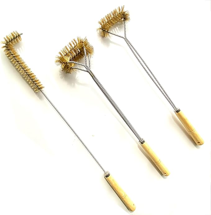 SUNRISE Fryer Brush with Long Handle (Brass, L, Single, and Double Brush)
