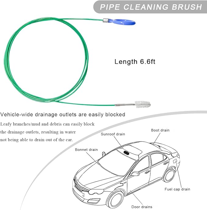 Auto Sunroof Drain Cleaning Tool, 78 Inch Long Pipe Cleaning Brush Windshield Wiper Drain Hole, Flexible Slim Drain Dredging Tool Brush Tube Cleaner for Car Tank Drain Kitchen
